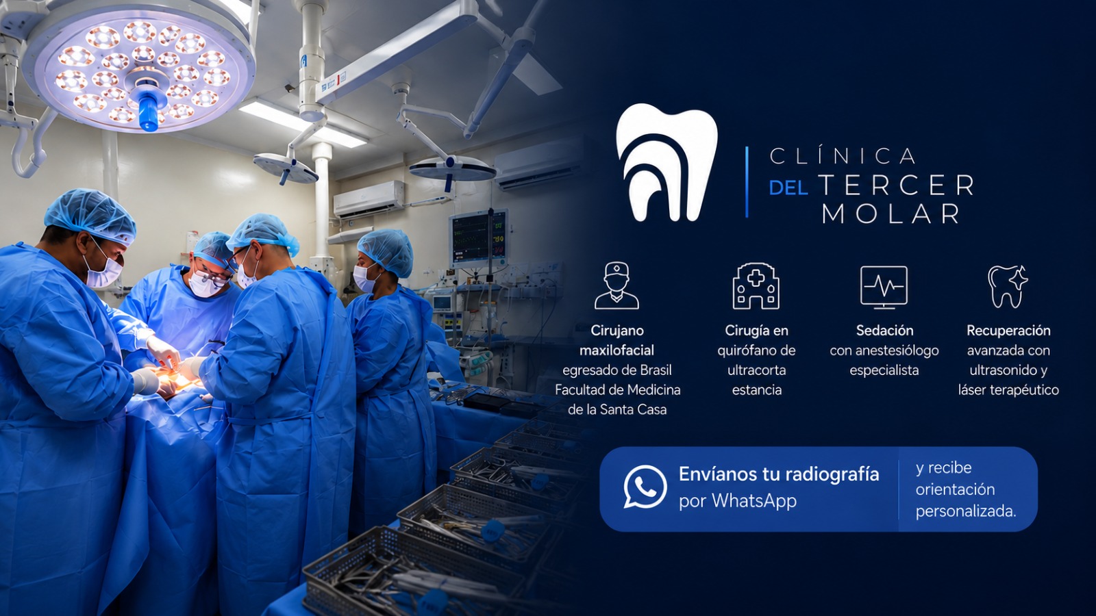 Dr. Jorge Ortiz realizando cirugía de tercer molar con sedación en quirófano de San Agustín, Ecatepec
